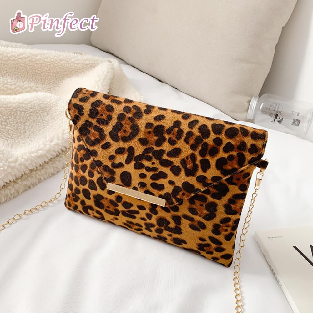 Fashion Women Retro Classic Leopard Crossbody Bags Women Retro Suede Envelope Bag Shoulder Messenger Ladies Chain Handbags