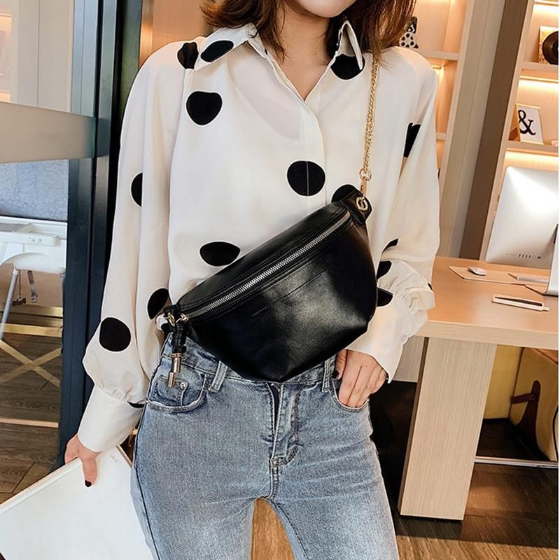 【BestGO】Fashion Chain Fanny Pack Waist Bag Belt Bag Women Waist Pack PU Leather Chest Bag Belly Bag