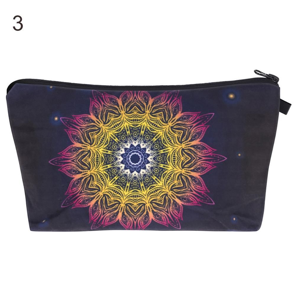 Women Mandala Floral Print Zipper Cosmetic Clutch Storage Bag Coin Purse