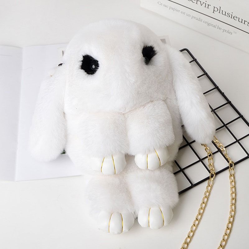 Fashion Women Girl Cute Cartoon Lovely Rabbit Sling Bag Fluffy Bunny Single Shoulder Crossbody Bag