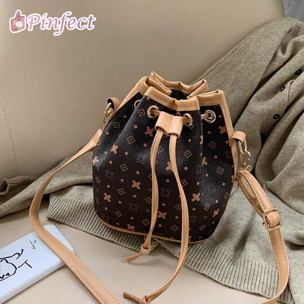 【BestGO】Fashion Women Classic Retro Drawstring Bucket Messenger Bag Women PU Leather Casual Elegant Shoulder Handbag Shopping Crossbody Bags