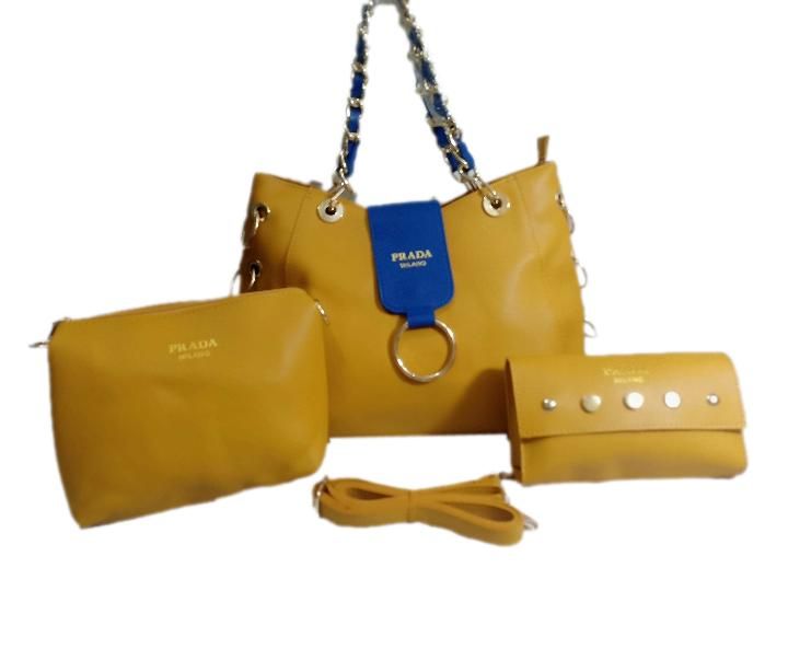 Luxury Style Lady Pu Leather Handbag Women Non Woven Tote Bag High Capacity 3 Pieces Set