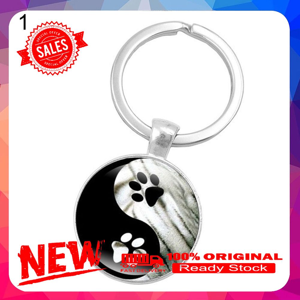 Creative Yin Yang Tai Chi Glass Cabochon Pendant Keychain Key Ring Holder Gift