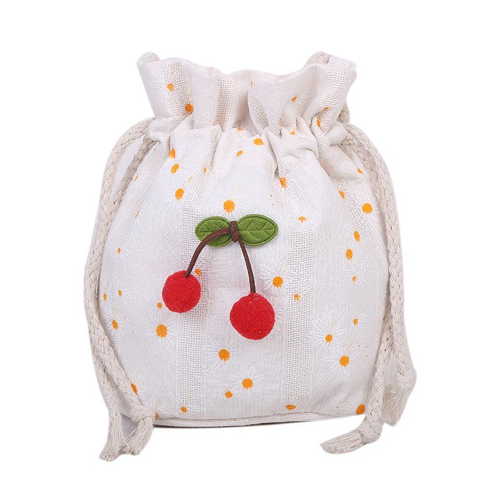 Cherry Canvas Bag Daisy Drawstring Crossbody Sling Bag Woman Buckets Bag