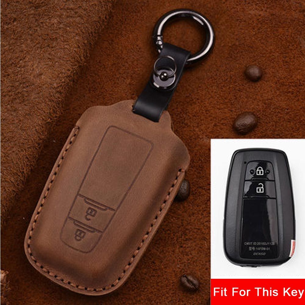 OIMG 3 Buttons Leather Car Key Shell Wallet Keyfob Case For Toyota Chr C-Hr Camry Prius Prado 2021 - 2021 Key Pouch Car Accessories