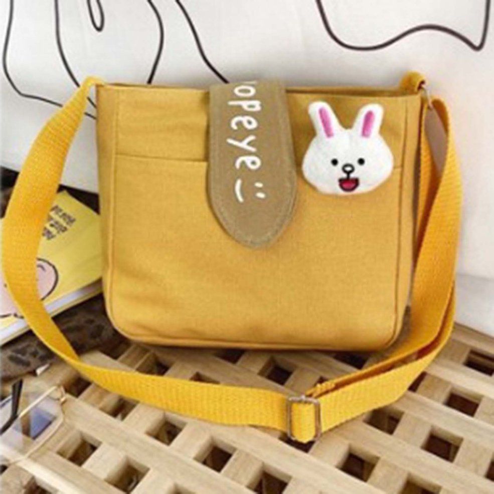 Crossbody bag Female cloth College style Cute canvas Girls Shoulder Bag Plush accessories Strap connecting ring