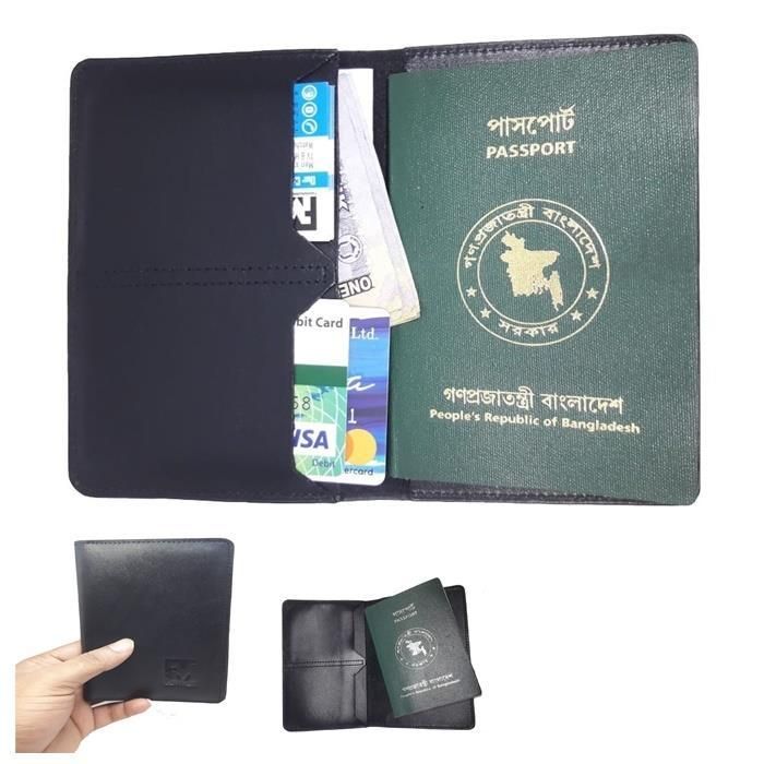 Genuine Leather Passport Cover With Card Holder - Clock