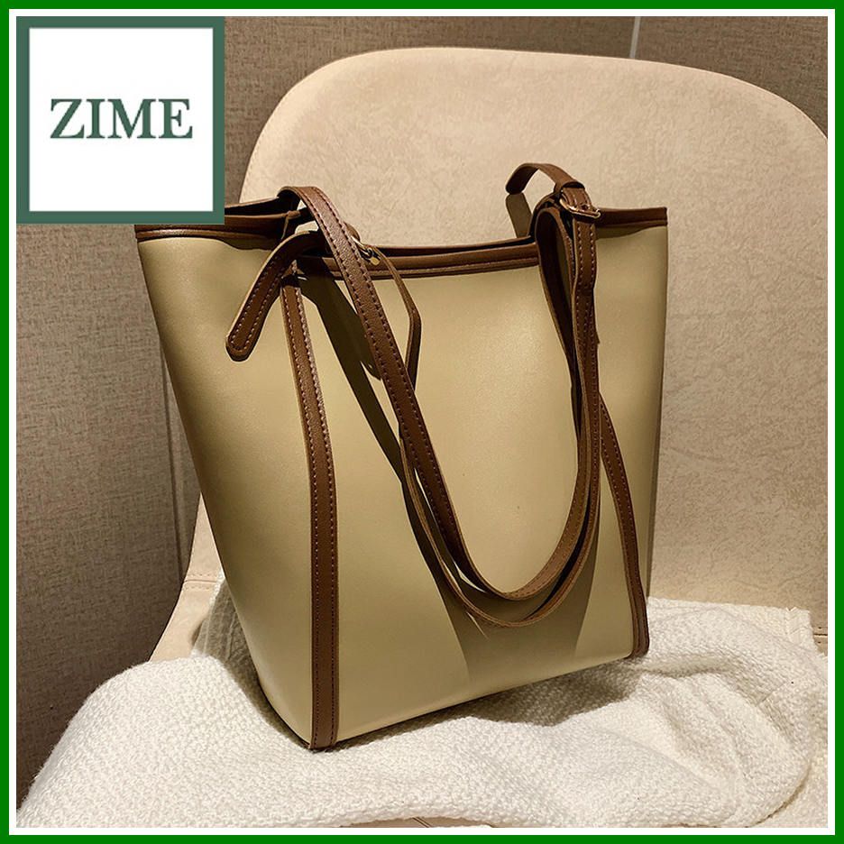 New simple design texture women's bag casual contrast color bucket bag net red foreign gas tote shoulder handbag