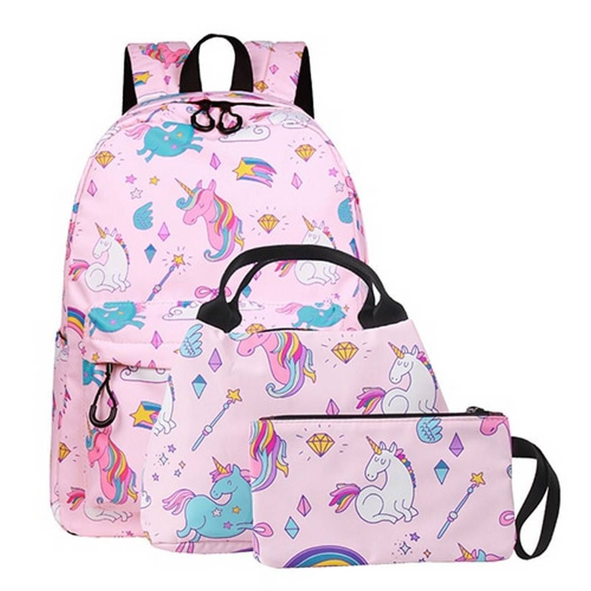 Fashion New Unicorn Print Backpack Water Repellent Insulation Package 3pc/Set Backpack Leisure Travel Large Capacity Student Bag