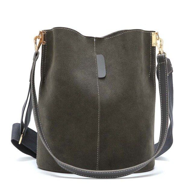 Messenger bag Women Bucket Shoulder Bag large capacity vintage Matte PU Leather lady handbag Luxury Designer bolsos mujer Black