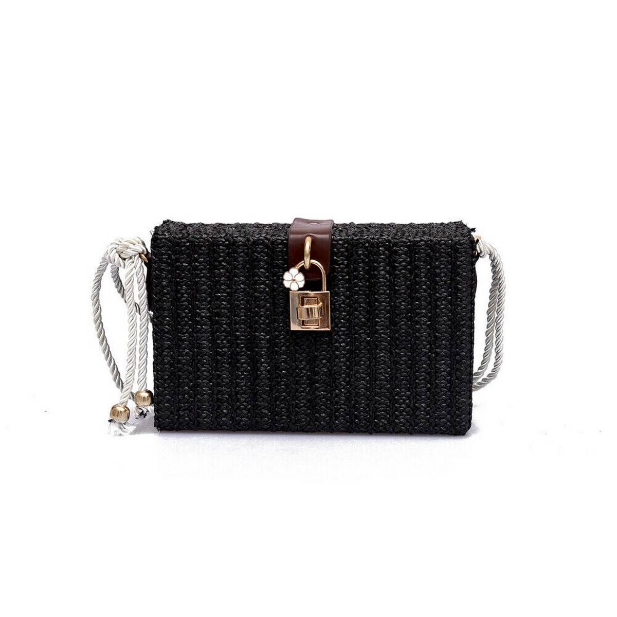 2021 Newest Hot Beach Rectangle Box Bag Rattan Straw Woven Floral Gold Lock Flap Crossbody Bags Bohemia Handbag Shoulder Bag