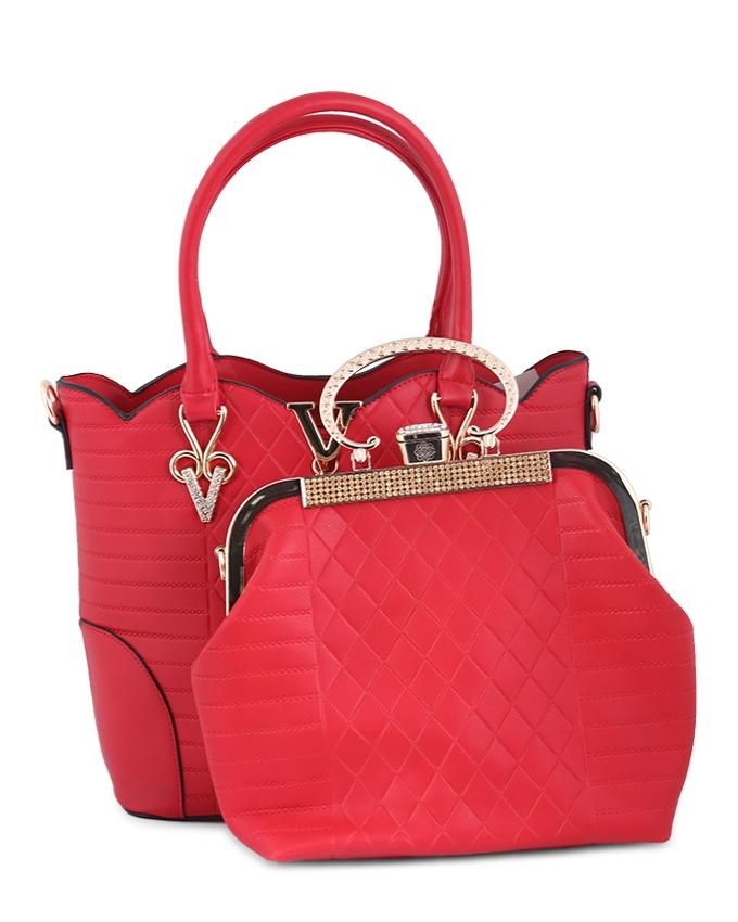 Pu Leather Hand Bag For Women - Red