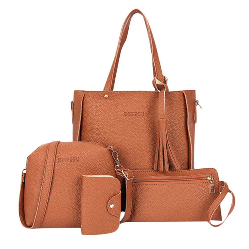 Tassel 4pcs Women Simple Single Shoulder Bag Soft PU Leather Crossbody Bag