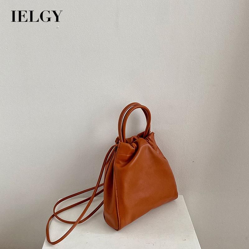 IELGY Women's bag Soft surface Diagonal One shoulder Large capacity Black Portable Korean version Fashion PU