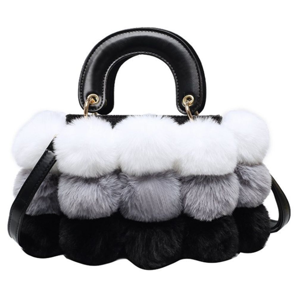 Winter  Ladies Cute Tote Bag Women Designer Handbag Hair Ball Shoulder Messenger Bags,Gray