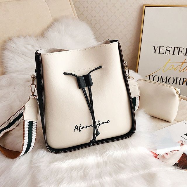 Fashion Bucket Shoulder Bag Women Drawstring High Quality Crossbody Bag Female Messenger Bags Ladies Synthetic Leather Handbag