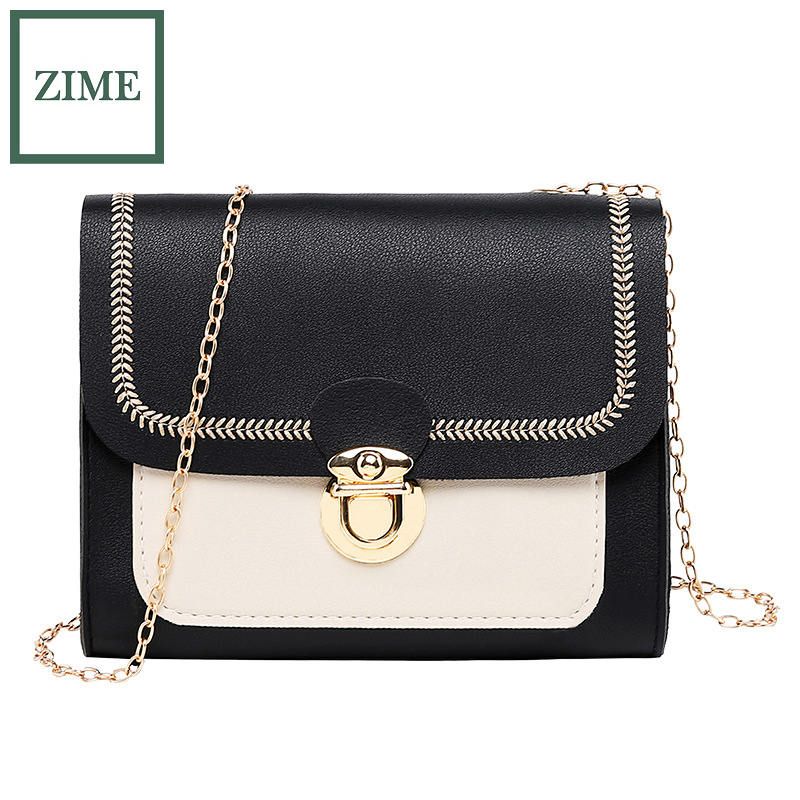 ZIME Korean version of the contrast color cover type lock chain small square bag Xia Ms. Shoulder bag