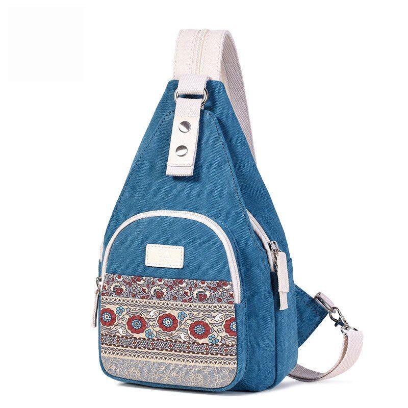 Women Canvas Bag Ladies Retro Folk-Custom Style Shoulder Bag Daily Travel Small Backpack Female Casual Floral Chest Bag Mochilas