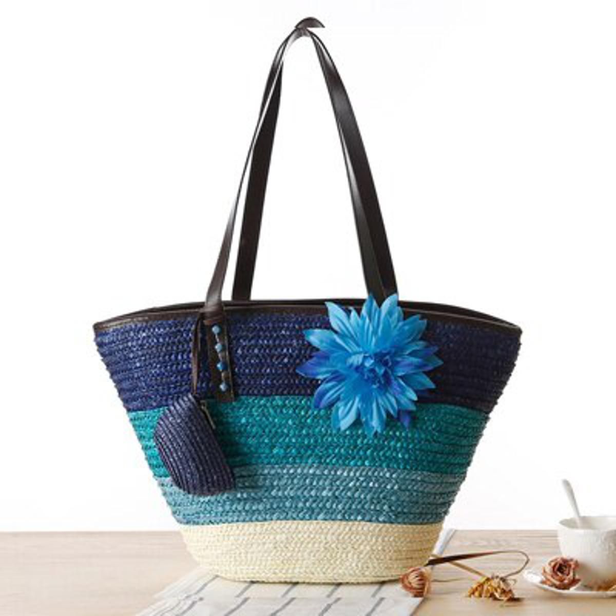 Striped Beach Bag Straw Large Wicker Bag Handmade Woven Shoulder Flower Rattan knitting Bags Ladies Shopping Travel Tote W320