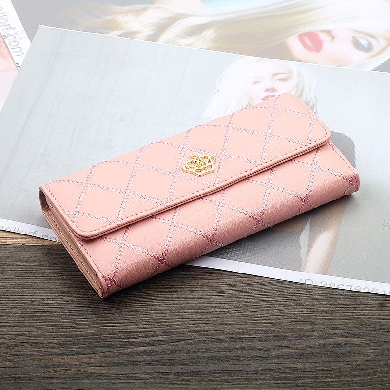 Womens Wallets Purses Plaid PU Leather Crown Long/short Wallet Hasp Phone Bag Money Coin Pocket Card Holder Female Wallet Purse