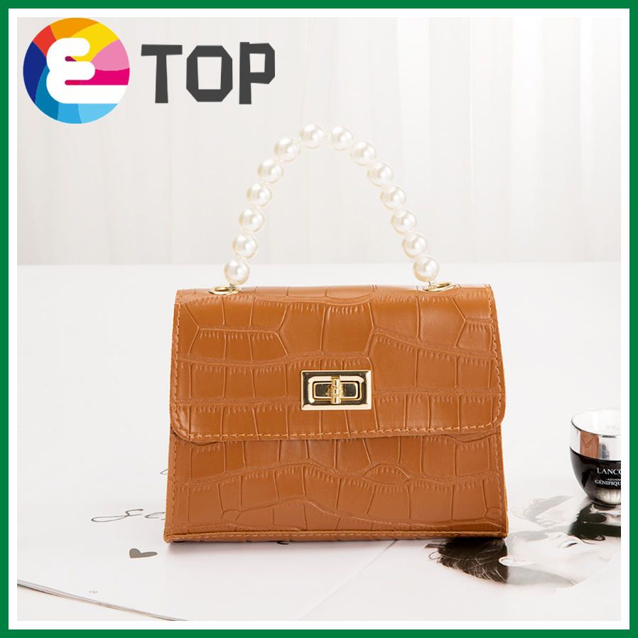 Winter Korean version of crocodile pattern pearl lock chain small square bag shoulder diagonal bag