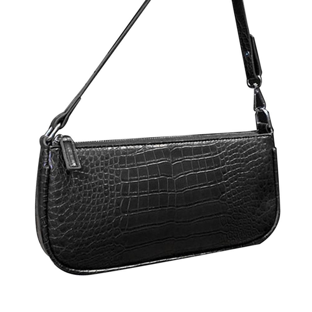 Women Croile Pattern Solid Color Leather Zipper Tote Pouch Shoulder Bag