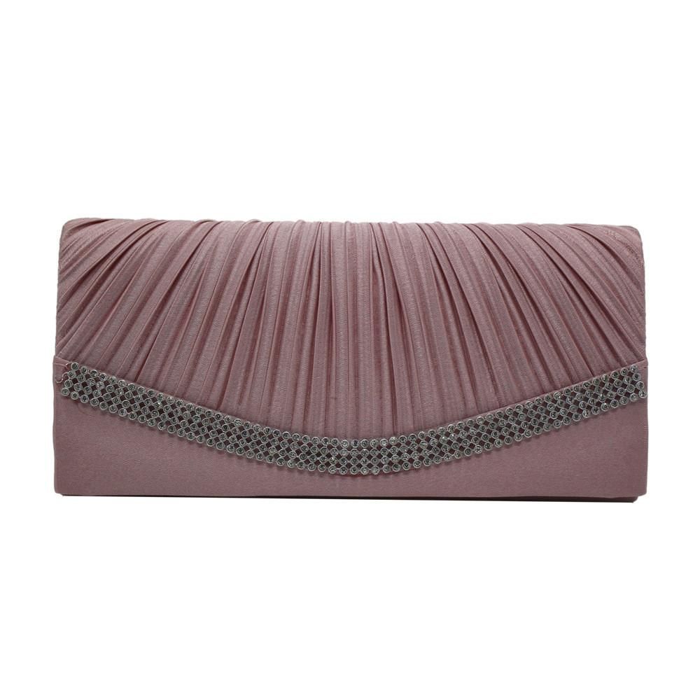【BestGO】Pleated Satin Wedding Evening Bridal Clutch Purse With Rhinestones
