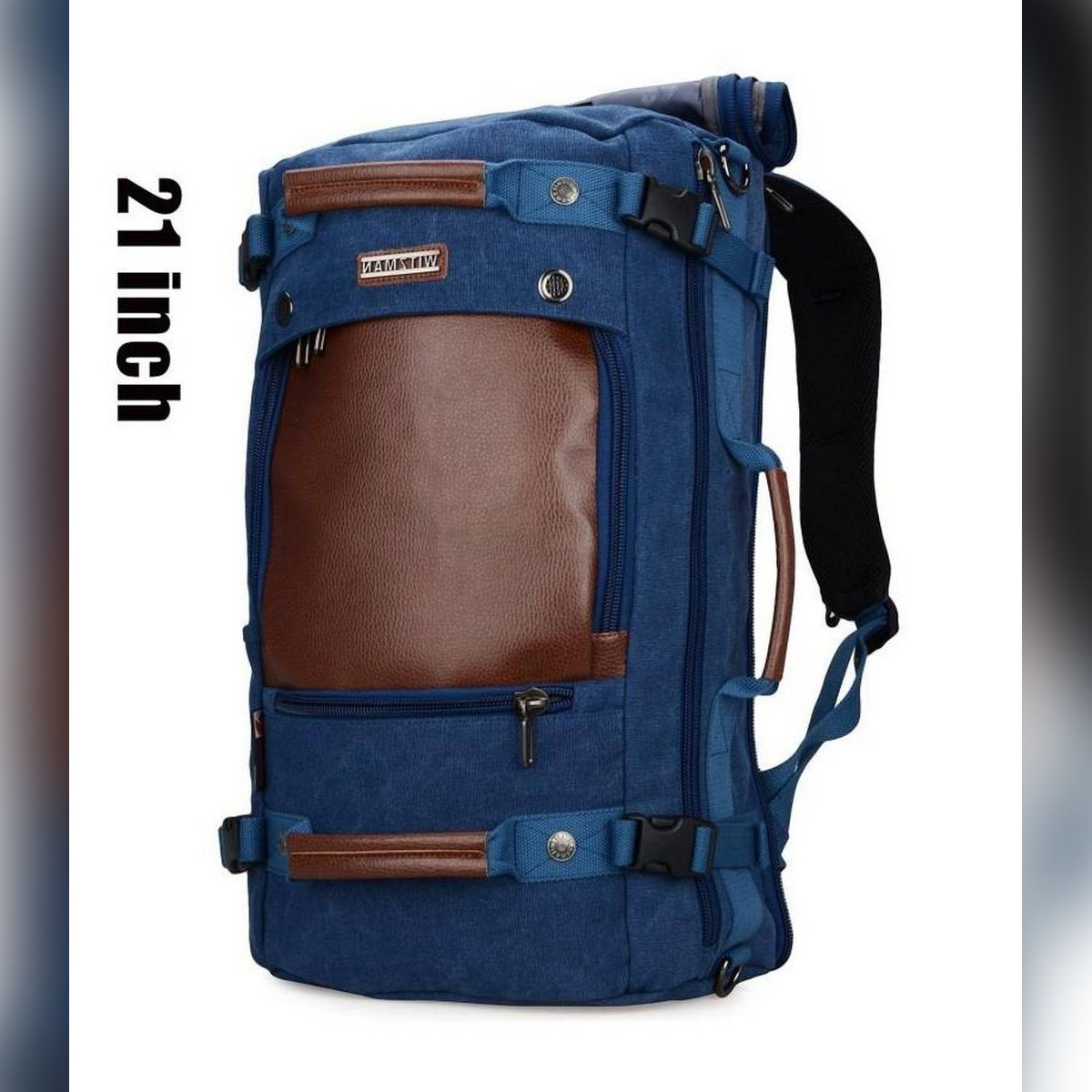 Witzman Blue 21 Inch Travel Backpack Canvas Rucksack Vintage Duffel Bag - Backpack