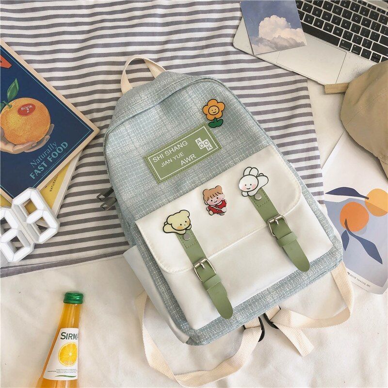 DIFA High quality cotton and linen Women Backpack Belt buckle panelled travel bag Schoolbag for teenage girls Daily Mochilas