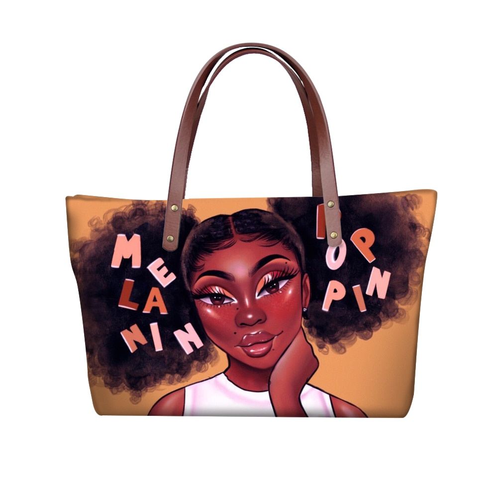 FORUDESIGNS African American Girls Printed Tote Bags for Women Casual Ladies Shoulder Handbags Female Top-handle Bag with Wallet