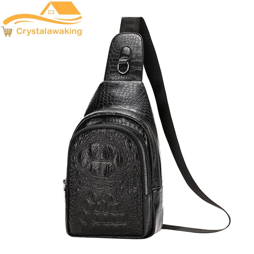 Crocodile Leather Men Waist Pack Chest Purse Zipper Shoulder Crossbody Bag