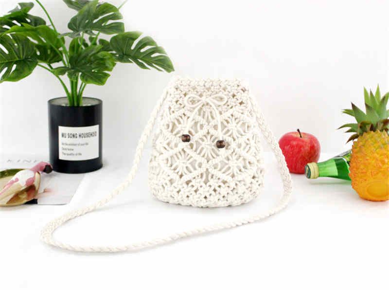 New handmade woven cotton rope Crossbody mini straw bag girl  Beach handbag Messenger bag
