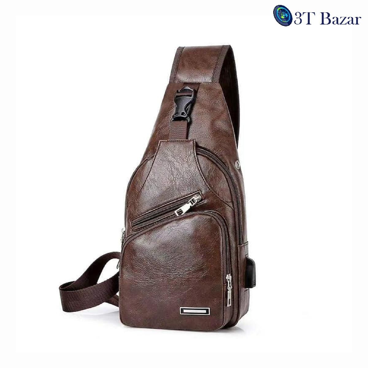 Crossbody Backpack for Man USB Charging Artificial  lrather  Travel Messenger Shoulder Sling Fanny Bag