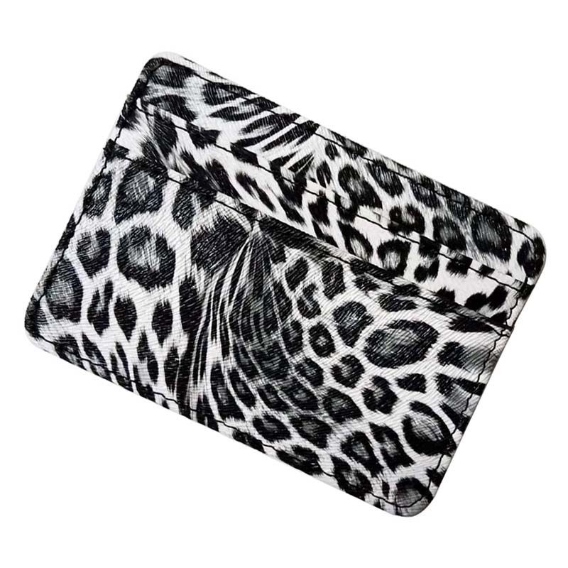Leopard Pattern Leather Slim Card Wallet For Women & Men Small Zipper Coin Purse Business Credit Card Holder Bag Nice Gifts