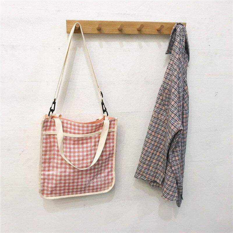 Youda Fashion Plaid Tote Canvas Material Ladies Handbag Large Capacity Messenger Bag Classic Style Ladies Shopping Shoulder Bags