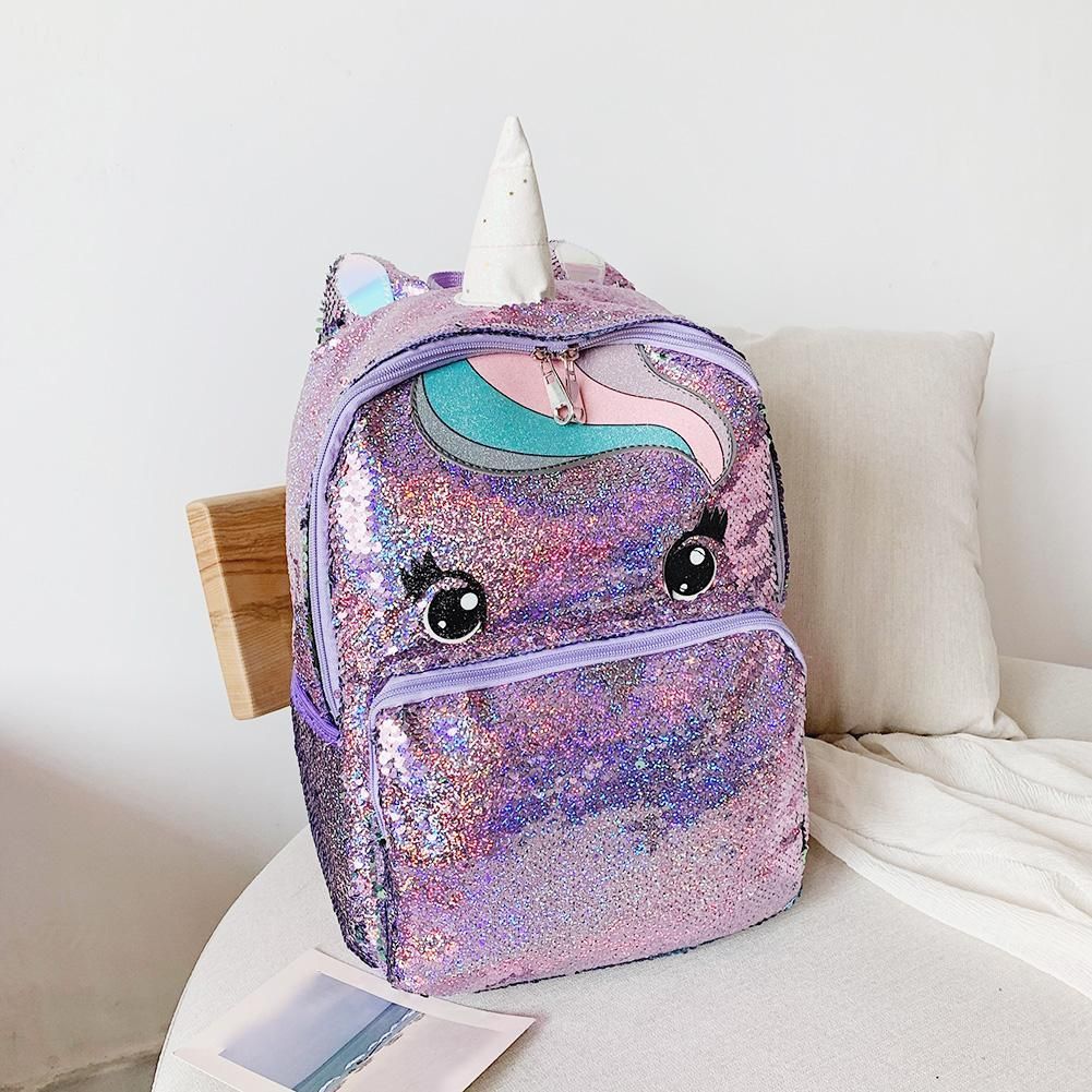 Fashion Women Cartoon Cute Unicorn Sequin Bling Backpack Teenager Girl Shoulder Book Schoolbag S/L