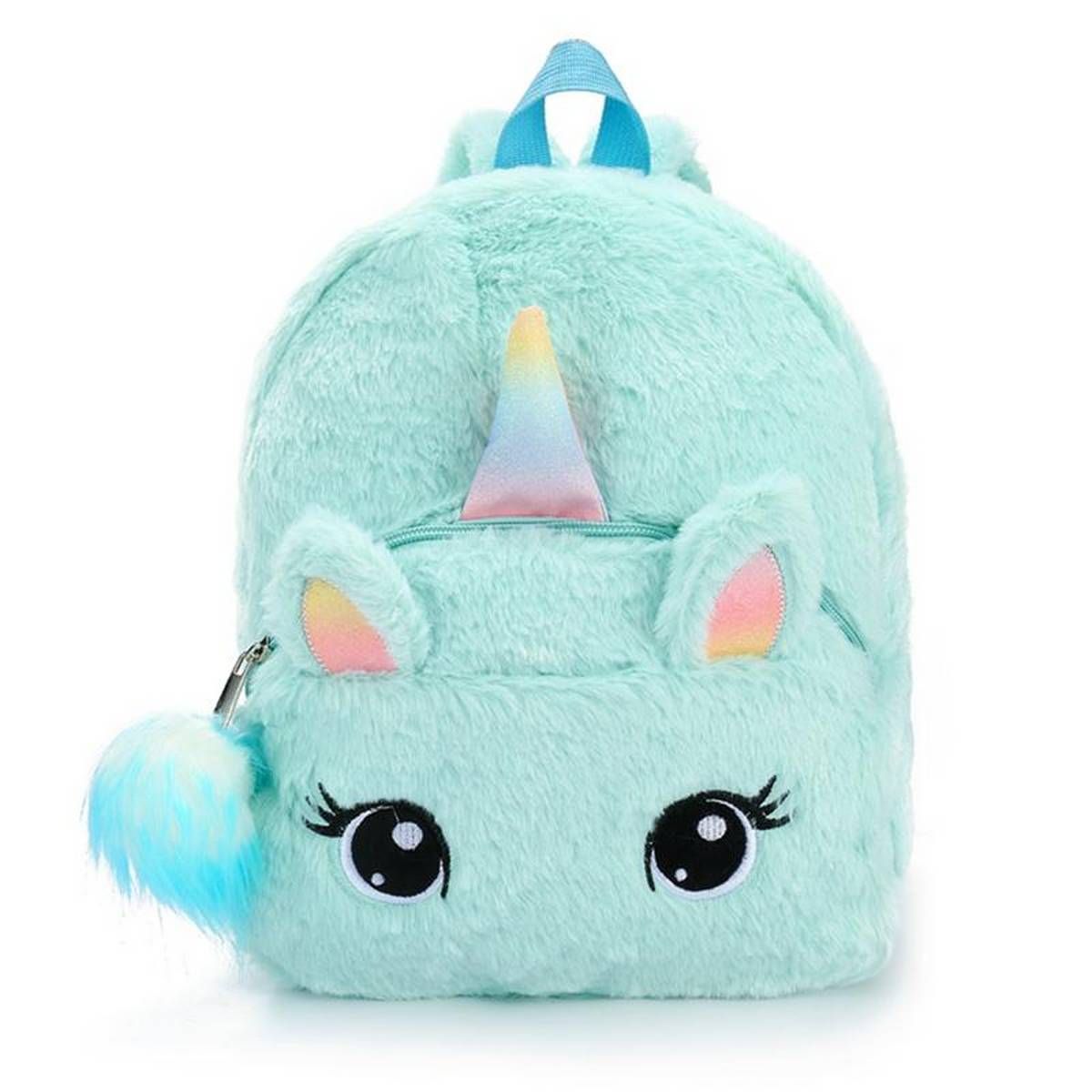 Kids Girls Fluffy Unicorn Backpack School Plush Rucksack Zipper Shoulder Bag