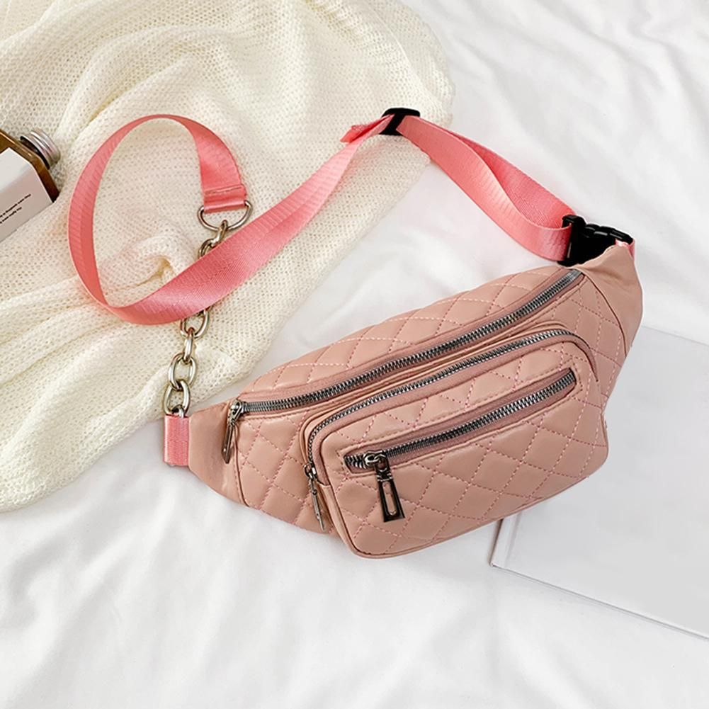 Fashion Classic PU Leather Waist Bag Women Chain Chest Pack Sports Casual Shoulder Crossbody Bag Ladies Pure Color Money Pouch