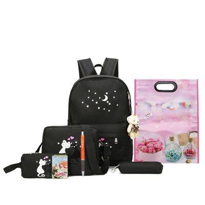 8Pcs Cute Animal Star Printing Backpack Women Canvas Backpack School Bags For Teenagers Girls School Backpack Set Women Bookbags