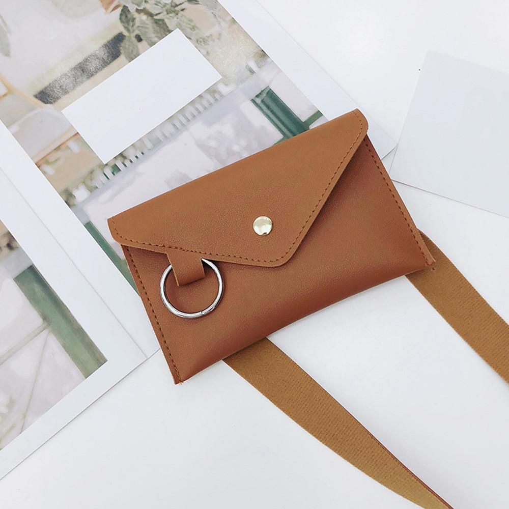 Fashion Women Pure Color Ring Leather Messenger Shoulder Bag Chest Bag