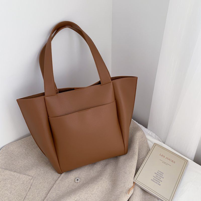 Large Bag PU Leather Branded Handbag Solid Color Branded Bags 2021 Shoulder Handbags Female Travel Totes Lady Designer Hand Bag