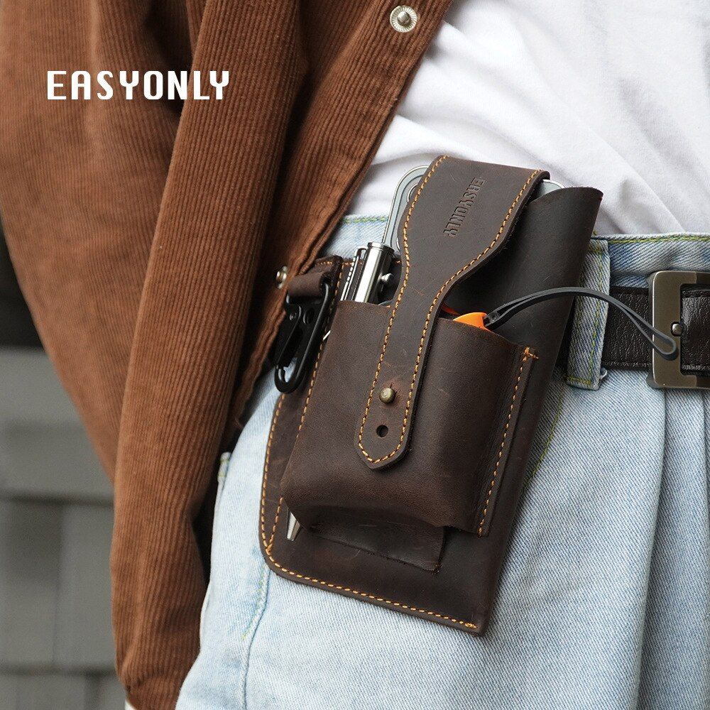 New Fashionable Retro Leather Men's Waist Bag Fashion Outdoor Leisure Multifunctional Male's Bags Wear Belt Mobile Phone Box For Man