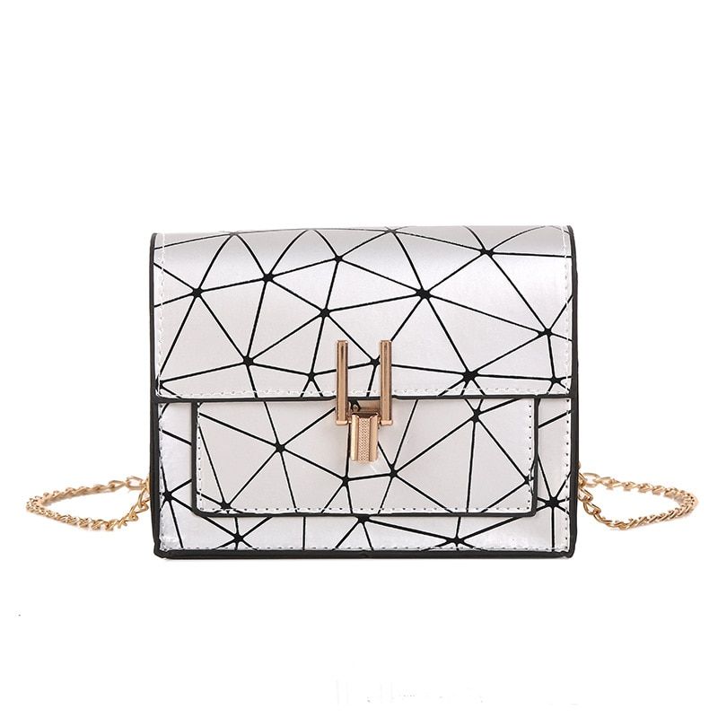Women Shoulder Bags PU Leather Geometric Print Messenger Korean Satchel Bag for Girl Chain Flap Crossbody Bag for Female Handbag