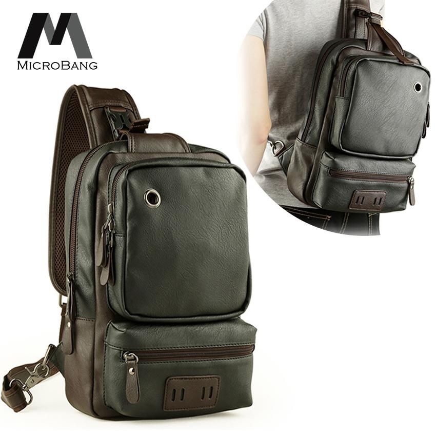 Microbang Men Large Capacity Crossbody Bag Pu Leather Chest Pouch Shoulder Sling Crossbody Bag Non-Slip Wear Daypacks For Hiking Cycling Travel And School