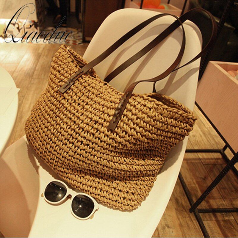 Qiaoduo Women Shoulder bag Summer Beach Bag Rattan Handmade Knitted Straw Large Capacity Bags  Women Shoulder Bag Bohemia New