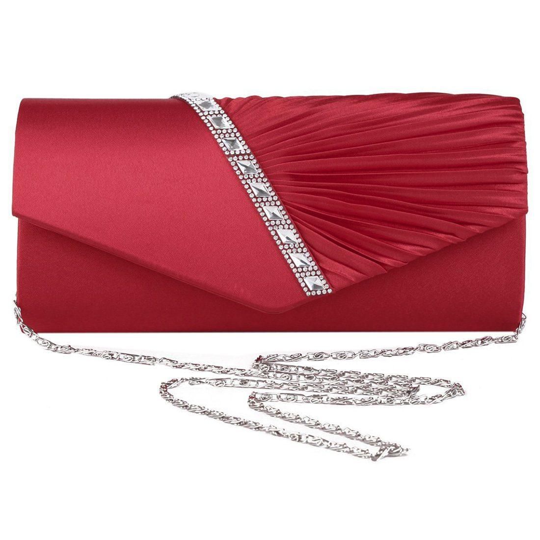 Ladies Diamond Ruffle Party Prom Bridal Evening Envelope Clutch Bag, LY6682 red