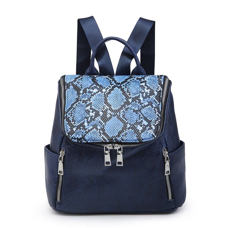 arge Leather Daypack Women PU Leather Backpack Girl Snake Pattern Shoulder Bags Female Large Capacity Wild Travel Bag Mochilas