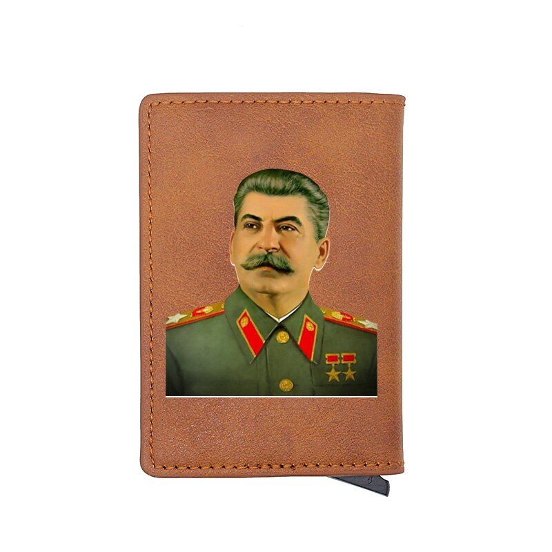 Laser Engraving Classic CCCP Great Leader Rfid Card Holder Men Wallets Vintage Short Purse Pu Leather Slim Small Wallets