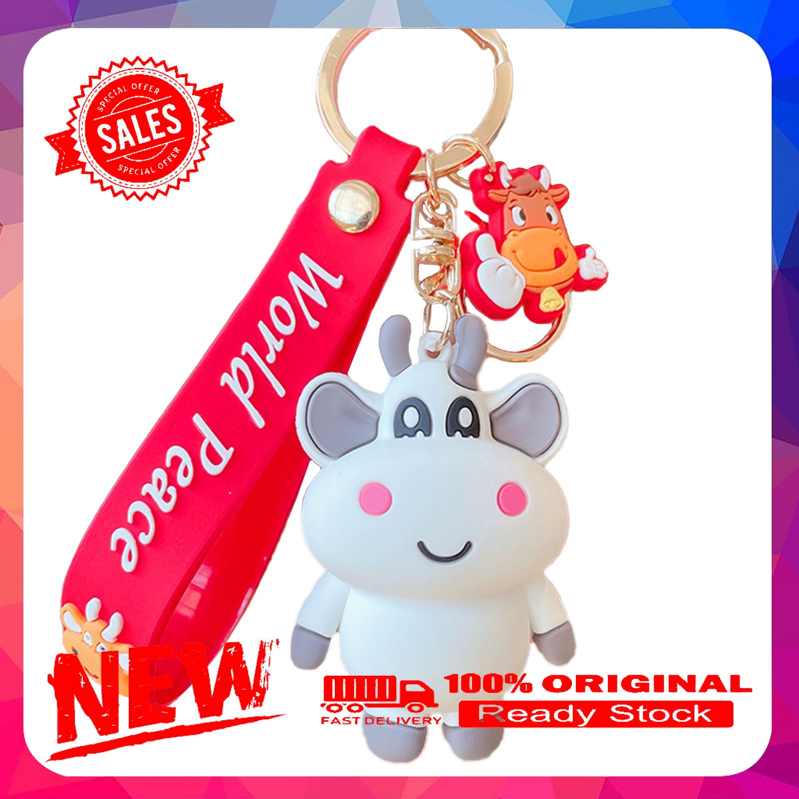 Cartoon Cow Pendant Keychain Car Key Holder Bag Pendant Keyring Accessories Gift