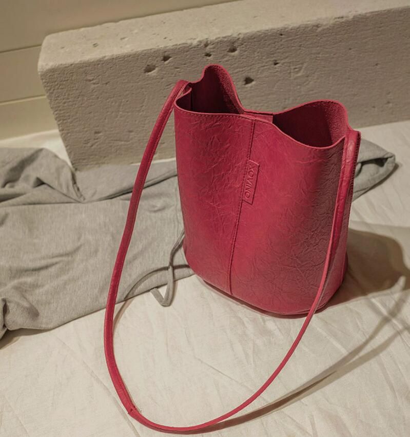 New Tide Solid Oil PU Material Small Fairy Bag Bucket Bag Casual Wild Single Shoulder Ladies Crossbody Messenger Bag